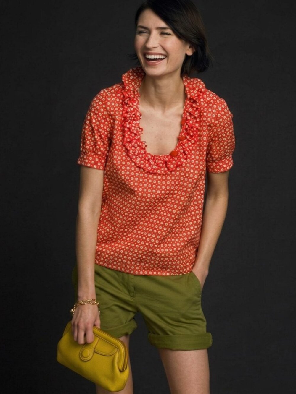 J.Crew Phoebe Blouse Tangiers Orange White Geometric Print Ruffle Collar Top S 2